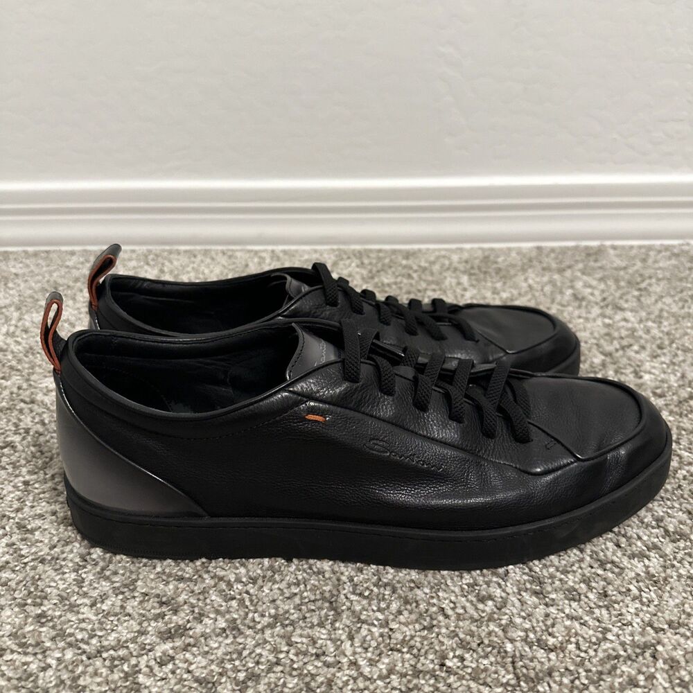 Santoni Black Leather Off-Duty Sneaker Men’s Size 11 Made In Italy